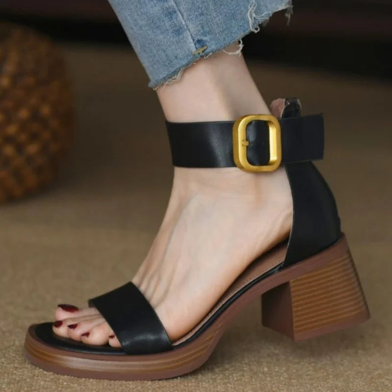 Women’s Sandals – Low Heel Genuine Leather Office & Casual Shoes