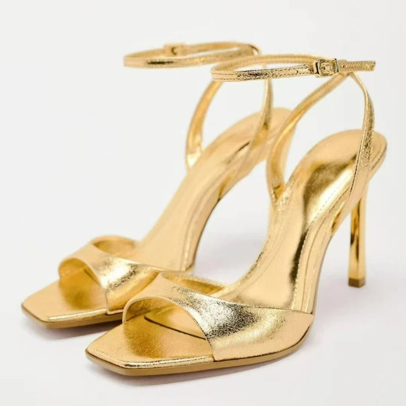 Patent Leather Ankle Strap Heeled Sandals – Elegant & Sexy