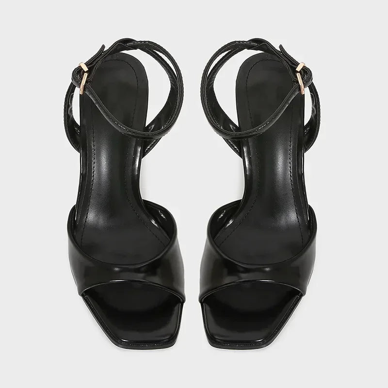 Patent Leather Ankle Strap Heeled Sandals – Elegant & Sexy